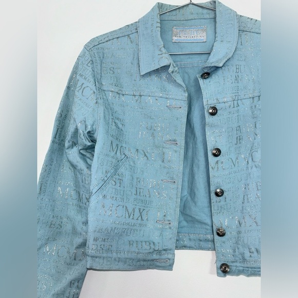 Rare Vintage Fubu Light Blue Denim Jacket Glitter Logo Womens size M - Picture 4 of 12